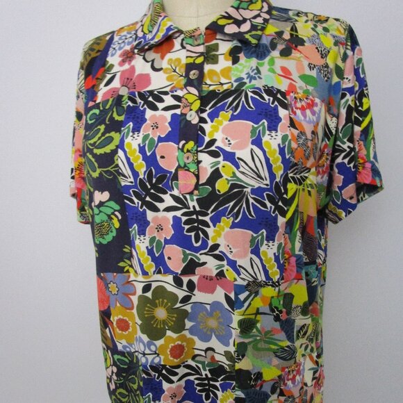 Collar Jersey Bamboo Knit Patchwork Floral Pearl Buttons - Picture 9 of 9